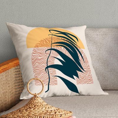 Kit Trio Capas De Almofadas Estampadas Folhas Em Veludo Suede 45cm X 45cm - Cor Laranja