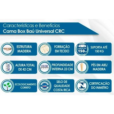 Cama Box Baú CRC Casal +Colchão Molas Comfort Luckspuma 138