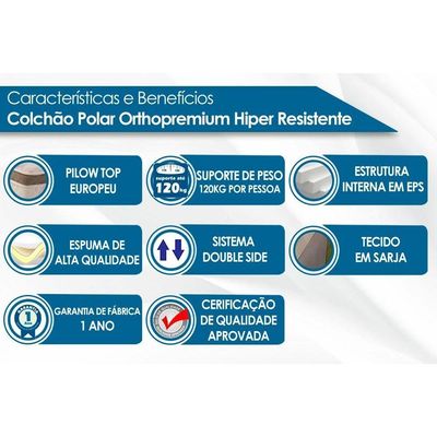 Cama Box Baú CRC Casal + Colchão Anatômico Polar Orthopremium Hiper