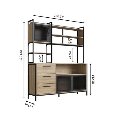 Armário de Cozinha Compacto com Pé Balcão Oak Preto Industrial Placa e Ponto