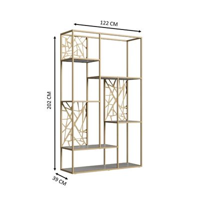 Estante Alta Sala de Estar 6 Prateleiras Industrial Arenas Metal Champanhe Placa e Ponto