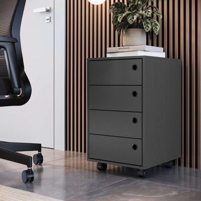 Gaveteiro Multiuso com Rodinhas 4 Gavetas Quarto Escritório Grafite Placa e Ponto Office