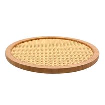 Tábua de Bambu Palhinha Indiana com Base Giratória 30cm Oikos Serve e Decora Mesa Bancada