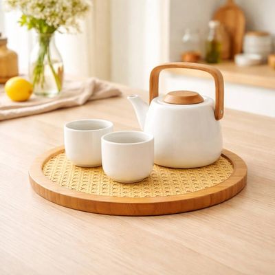 Tábua de Bambu Palhinha Indiana com Base Giratória 30cm Oikos Serve e Decora Mesa Bancada