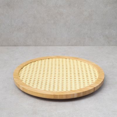 Tábua de Bambu Palhinha Indiana com Base Giratória 30cm Oikos Serve e Decora Mesa Bancada
