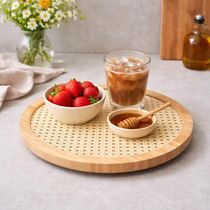 Tábua de Bambu Palhinha Indiana com Base Giratória 30cm Oikos Serve e Decora Mesa Bancada