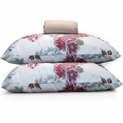 Jogo de Lençol KazzaVip Queen Microfibra 100% Poliéster Floral 3 Peças Rosa