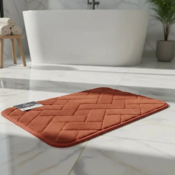Tapete Conforto Kazzavip Felpa 100% Poliéster Antiderrapante Tijolinho Macio e Alto Relevo 38x58cm Terra