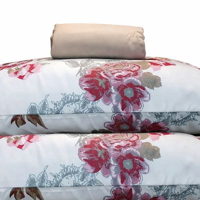 Jogo de Lençol KazzaVip Queen Microfibra 100% Poliéster Floral 3 Peças Rosa