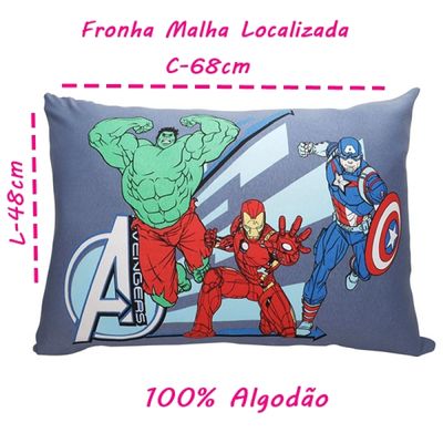 Par de Fronha KazzaVip Malha 100% Algodão Marvel Estampa Localizada Avengers 48cmx68cm Branco
