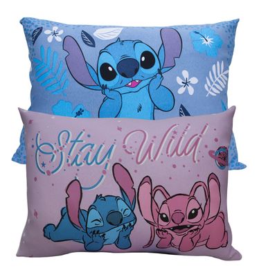 Kit de Fronha KazzaVip Malha 100% Algodão Disney Estampa Localizada (1)Stitch Blue (1) Stitch e Angel 48cmx68cm Branco