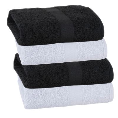 Kit 04 Unidades - Toalha de Rosto KazzaVip Felpuda 100% Algodão ( 02 Branca e 02 Preta ) Linha Salao 44cmx75cm Profissional