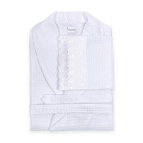 Roupão KazzaVip Unissex Piquê 100%Algodão Linha Cristal Aplicação de Renda Renascença Tamanho ( M ) Branco