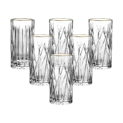 Jogo de Copos Altos L’Hermitage Soho com Borda Dourada 350ml - 6 Peças
