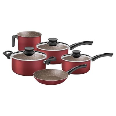 Conjunto de Panelas Tramontina Paris Texture com Revestimento Antiaderente Starflon Max Vermelho  5 Peças