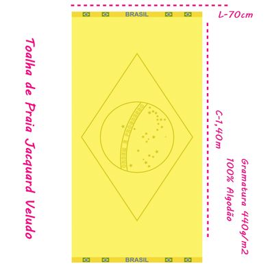 Toalha de Praia KazzaVip Jacquard Veludo 100% Algodão  Bandeira Do Brasil 70cmx140m Amarelo