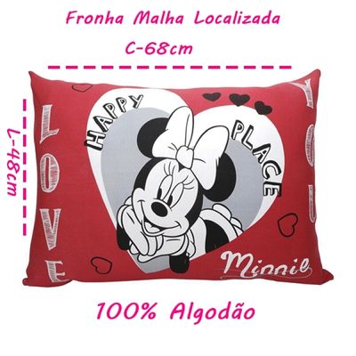 Par de Fronha KazzaVip Malha 100% Algodão Disney Estampa Localizada (2)Minnie 48cmx68cm Branco