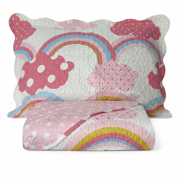 Kit Cobre Leito Bouti KazzaVip Solteiro Teen Microfibra 100% Poliéster Estampado Arco-Íris 2 peças Rosa