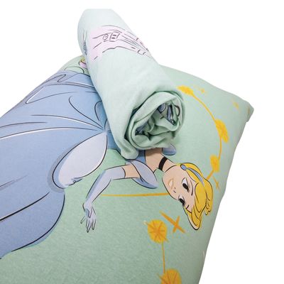 Jogo de Lençol KazzaVip Solteiro Malha Mista 70% Algodão e 30% Poliéster Joy Disney Princess Cinderela Encantada 02 Peças Verde