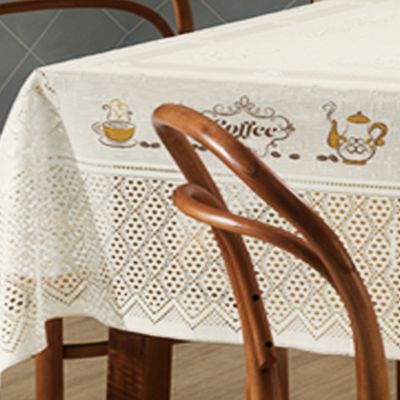Toalha de Mesa KazzaVip Renda Valência 100% Poliéster Retangular 1,50mx2,20m Coffee 6 Lugares Marfim