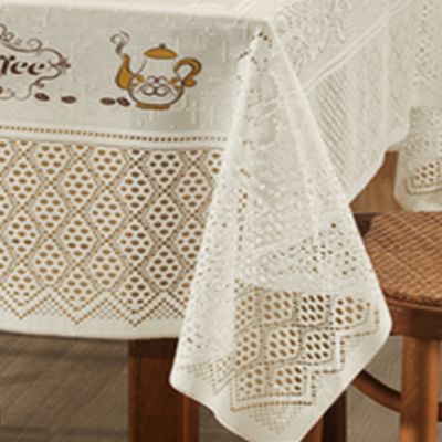 Toalha de Mesa KazzaVip Renda Valência 100% Poliéster Retangular 1,50mx2,20m Coffee 6 Lugares Marfim