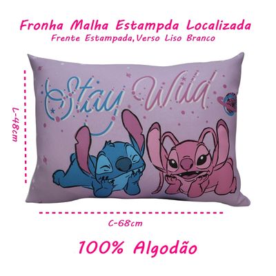 Fronha Avulsa KazzaVip Malha 100% Algodão Disney Estampa Localizada Stitch e Angel 48cmx68cm Branco