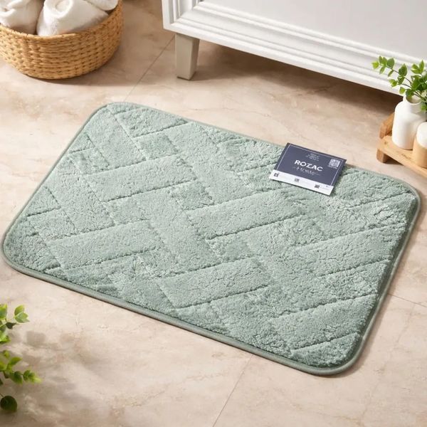 Tapete Conforto Kazzavip Felpa 100% Poliéster Antiderrapante Tijolinho Macio e Alto Relevo 38x58cm Verde