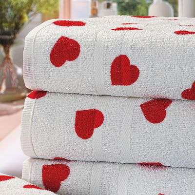 Toalha Avulso de Banho KazzaVip Felpuda 100% Algodão Florença Estampada Corações 69cmx130m Branco