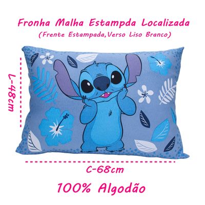 Fronha Avulsa KazzaVip Malha 100% Algodão Disney Estampa Localizada Stitch Blue 48cmx68cm Branco