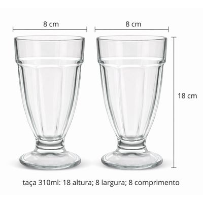 Conjunto Duas Taças Milkshake Copo Vidro Sorvete Smoothie Sobremesa 400ml