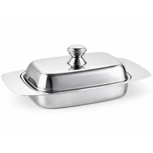 Manteigueira Porta Manteiga Inox Tampa Aço Retangular Mesa Posta Café Manhã