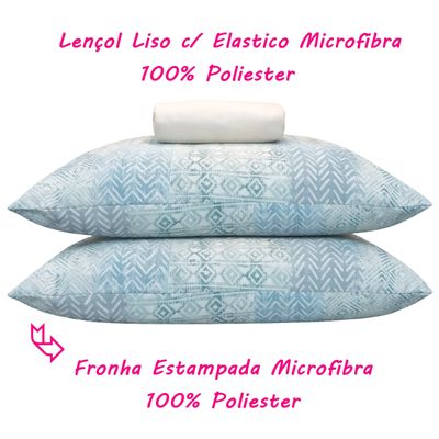 Jogo de Lençol KazzaVip Queen Microfibra 100% Poliéster Geometric 3 Peças Perola
