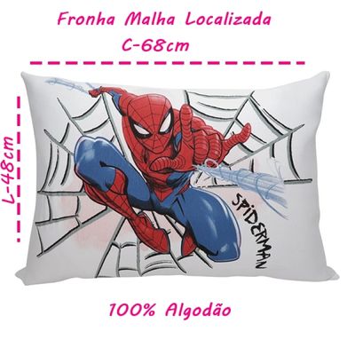 Par de Fronha KazzaVip Malha 100% Algodão Marvel Estampa Localizada Spider-Man 48cmx68cm Branco