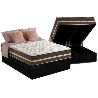 Cama Box Baú CRC Queen +Colchão Molas Bonnel Classic Anjos 158x198