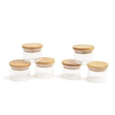 Kit de 6 Potes Vidro Herméticos com Tampa Bambu 110ml Oikos Condimentos Temperos Cozinha
