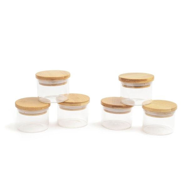 Kit de 6 Potes Vidro Herméticos com Tampa Bambu 110ml Oikos Condimentos Temperos Cozinha