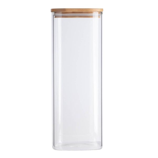 Pote Hermético de Vidro 1,9L Borea Oikos 25cm Tampa de Bambu Porta Mantimentos Espaguete