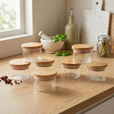 Kit de 6 Potes Vidro Herméticos com Tampa Bambu 110ml Oikos Condimentos Temperos Cozinha