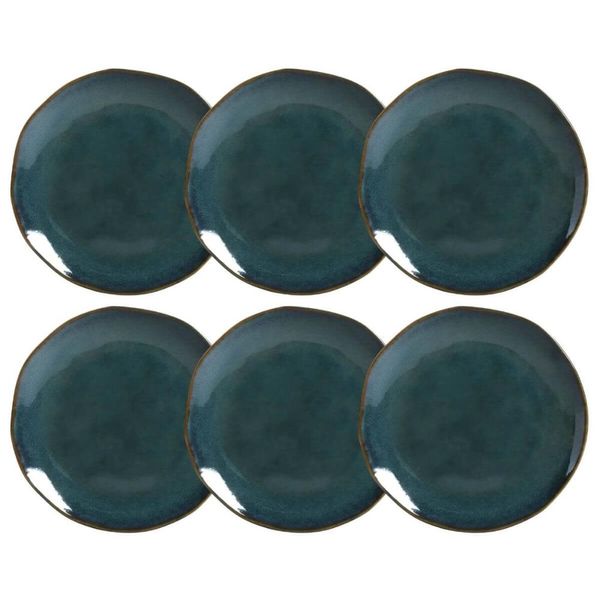 Jogo 6 Pratos de Sobremesa 19,5cm Orgânico Azul Oceano Bolo Torta Porto Brasil Mesa Posta