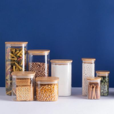 Pote Hermético de Vidro 1,9L Borea Oikos 25cm Tampa de Bambu Porta Mantimentos Espaguete