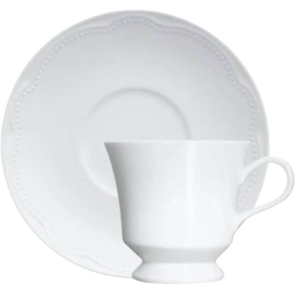 Xícara de Chá com Pires Porcelana Germer Branco 190ml Relevo Cottage Avulsa