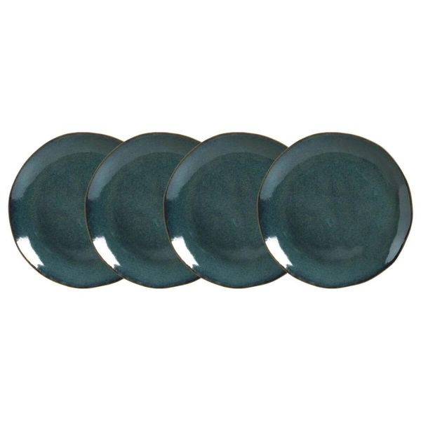 Conjunto 4 Pratos Rasos para Sushi Cerâmica Orgânico Oceano 26,5cm Azul Porto Brasil