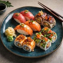 Conjunto 4 Pratos Rasos para Sushi Cerâmica Orgânico Oceano 26,5cm Azul Porto Brasil