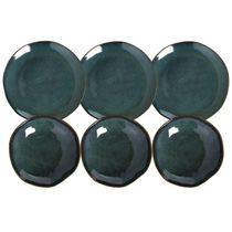 Jogo 6 Pratos Rasos 26cm 6 Pratos Fundos 21cm Azul Cerâmica Orgânico Oceano Porto Brasil