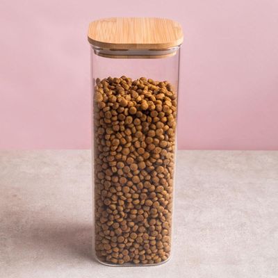 Pote Hermético de Vidro 1,9L Borea Oikos 25cm Tampa de Bambu Porta Mantimentos Espaguete