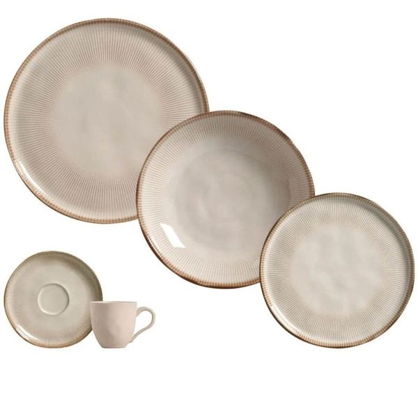 Aparelho de Jantar 30 Peças Bio Raio Porto Brasil Orgânico Cerâmica Off White Mesa Posta 6 Pessoas