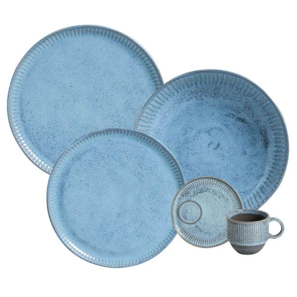 Aparelho de Jantar 30 Peças Azul Cerâmica Breeze Porto Brasil Mesa Posta Elegante 6 Pessoas