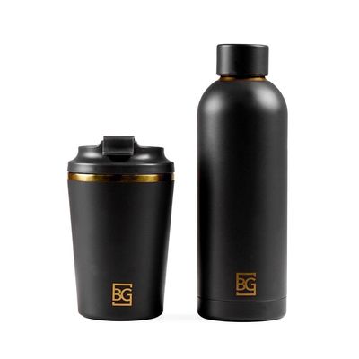 Kit Copo 350 Ml e Garrafa 500 Ml Edição Floral Gold Térmico Preto U / Preto