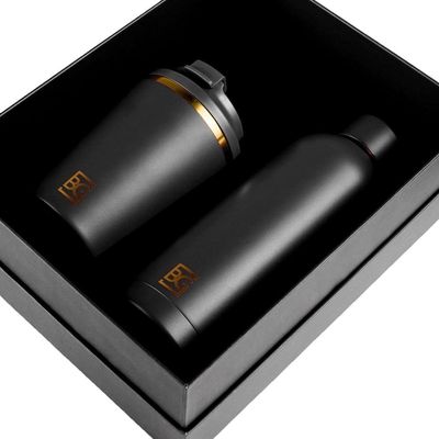Kit Copo 350 Ml e Garrafa 500 Ml Edição Floral Gold Térmico Preto U / Preto