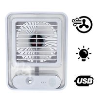 Ventilador Portatil Umidifcador Luminaria Usb De Mesa 3 Velocidades Branco